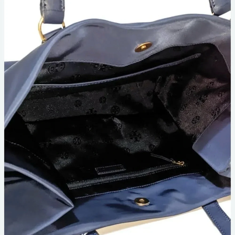 NEW!! Tory Burch Ella Large Nylon Tote Navy Blue & Gold  NWOT